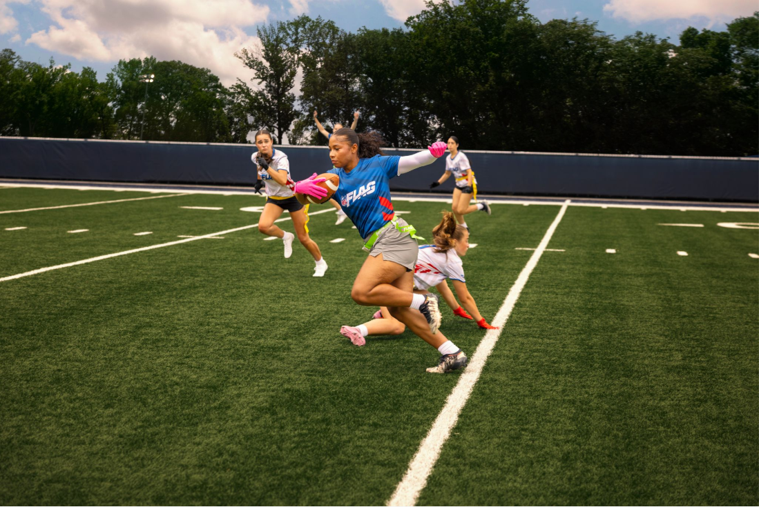 Athlete Avoiding Flag Pull